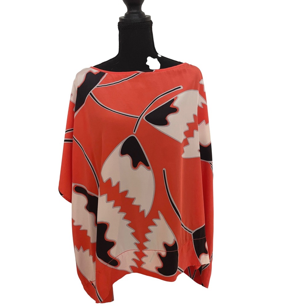 Diane von Furstenberg Top Womens M/L Orange Silk New Hanky Floral Luxury Chic